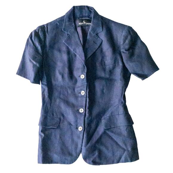 Ralph Lauren Black Label Vintage Blue Linen Blazer Jacket Womens 8 - Picture 1 of 15